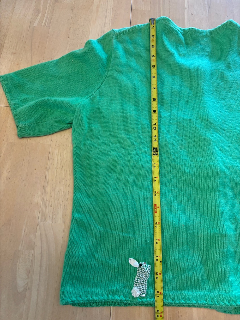 Vintage Michael Simon short sleeve green Cardigan Floral Bunnies size small - Picture 8 of 10